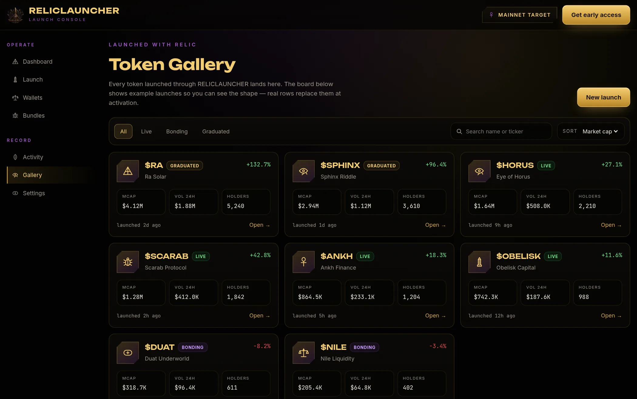 Token Gallery screen