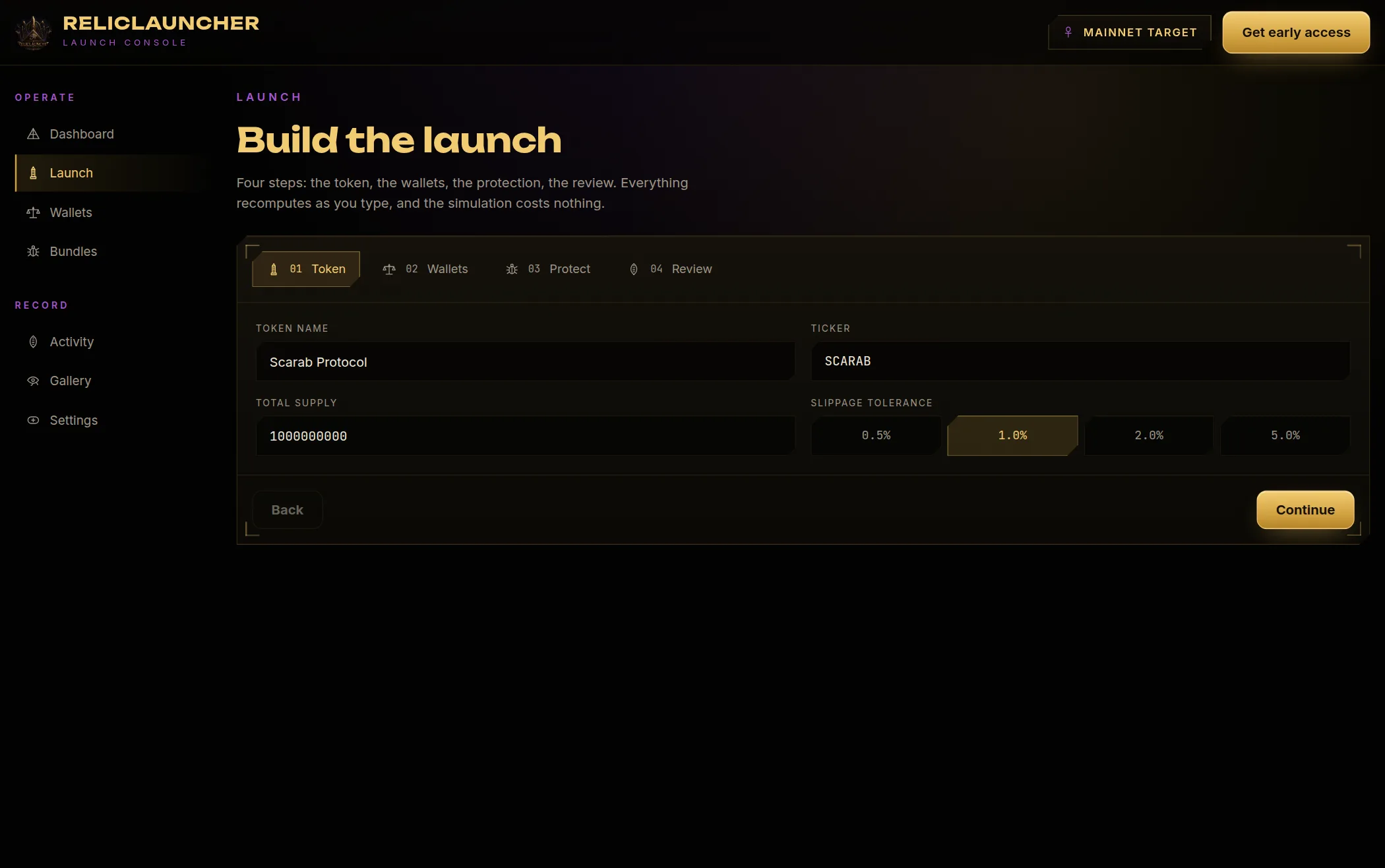 Launch Terminal screen